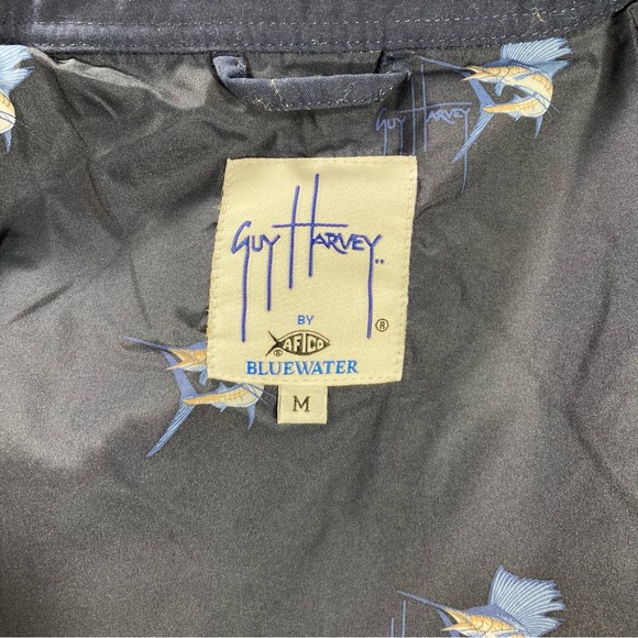 Guy Harvey Bomber Jacket Navy Blue Fish Print Full Zip Lined Blue Water Men Sz M - Picture 10 of 15